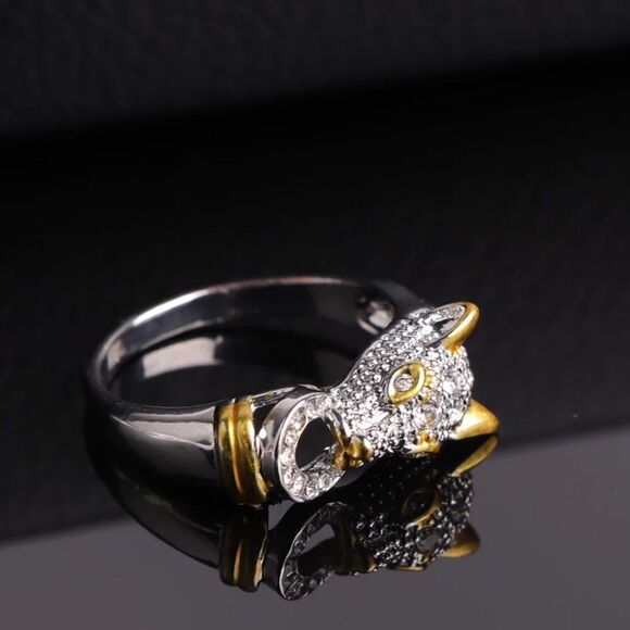 💎A087💎 *NEW SILVER PLATED DIAMOND LEOPARD HEAD RING - Picture 4 of 6